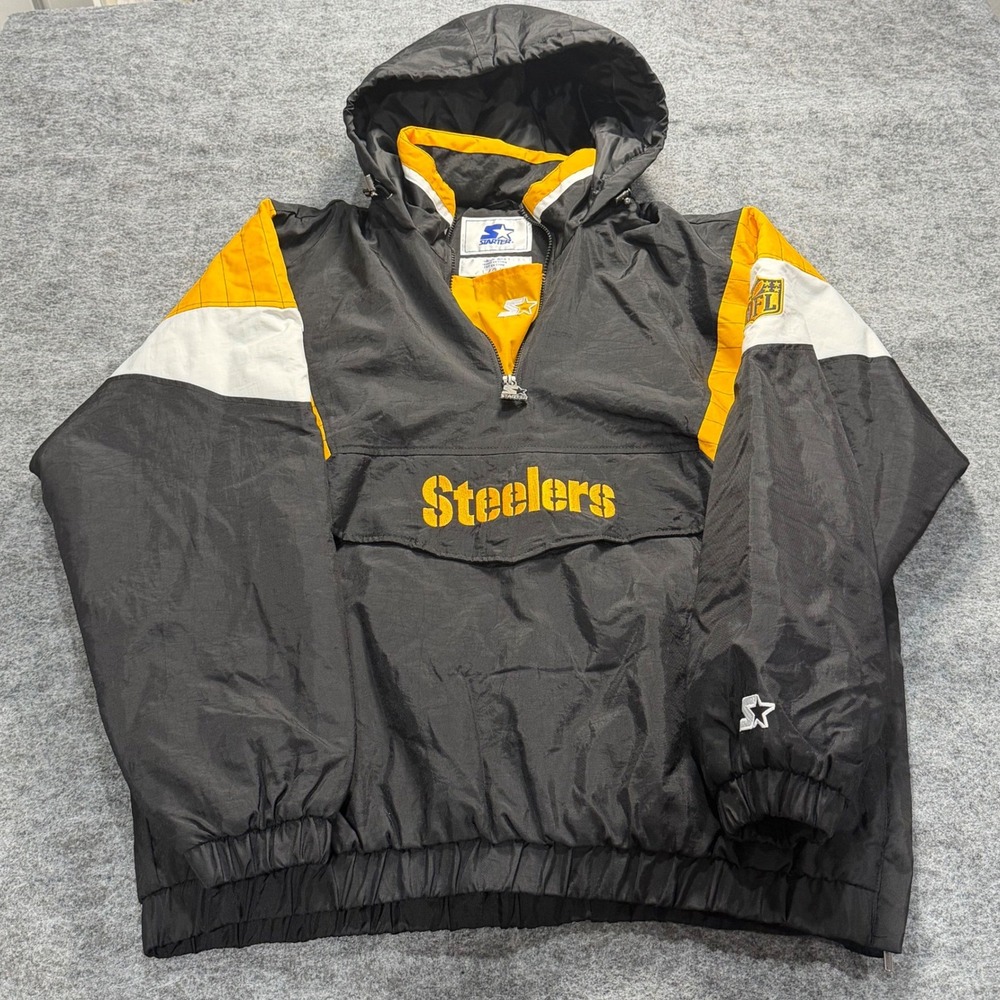 NWOT Vintage Style Mens L Starter Pittsburgh Steelers NFL Jacket Black Puffer